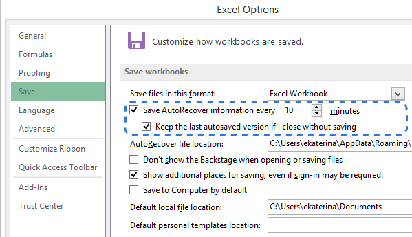 where is autorecover for excel mac